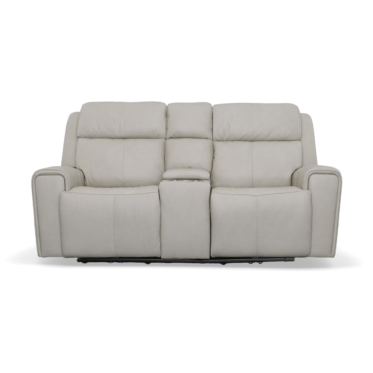 Barnett Gray Matters Leather Power Reclining Loveseat with Console, Power Headrests & Lumbar
