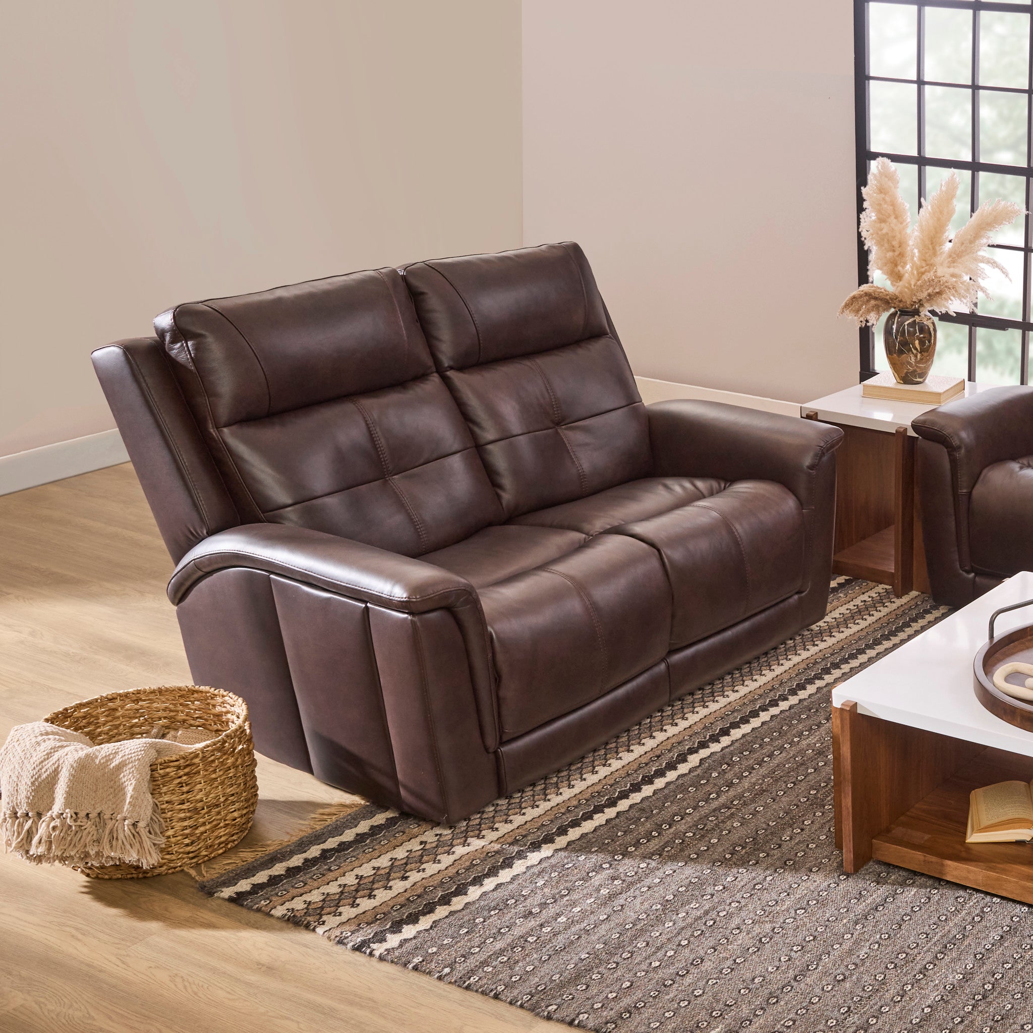ラババン Ranger Rustic Brown Leather Power Reclining Loveseat with Power