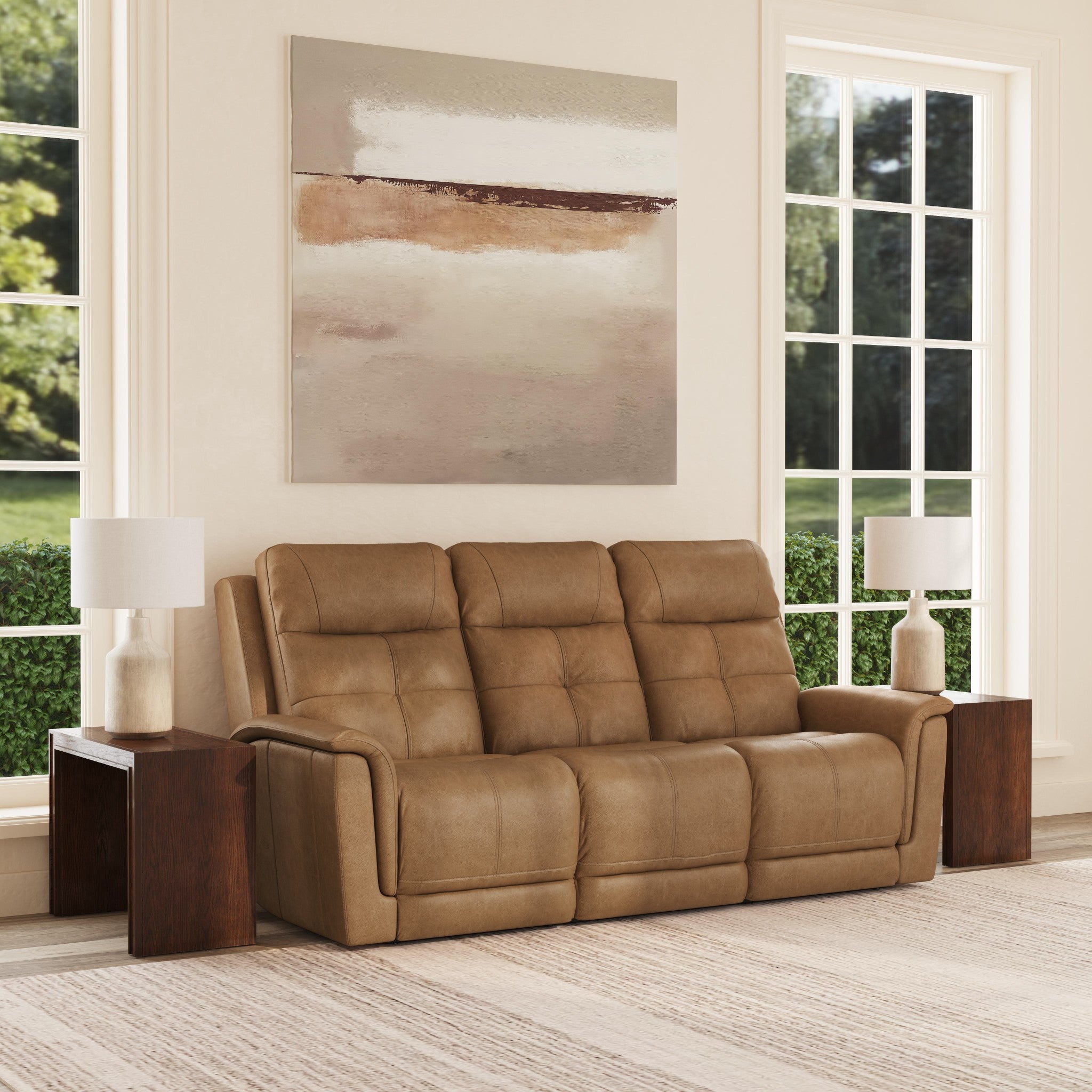Ranger Leather Power Reclining Sofa with Console, Power Headrest, Lumbar, Heat & Massage