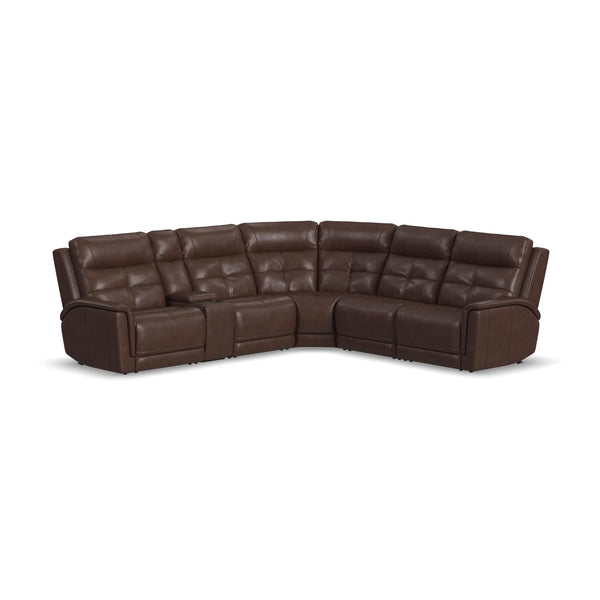 Ranger Rustic Brown Leather Power Reclining Sectional with Power Headrest, Lumbar and Heat, Massage