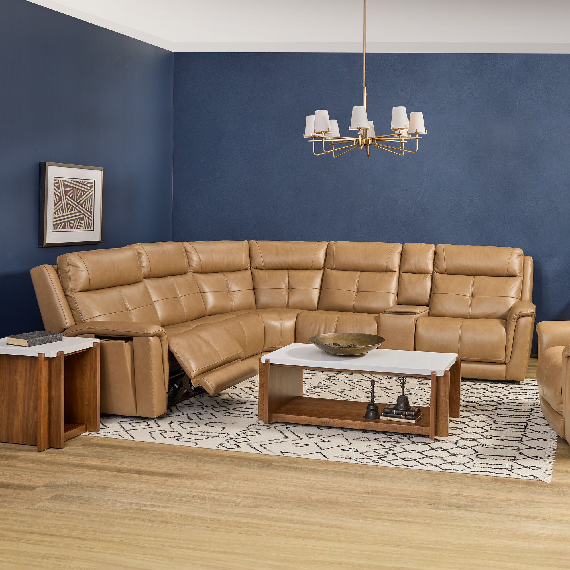 Ranger Leather Power Reclining Sectional with Power Headrest, Lumbar and Heat, Massage