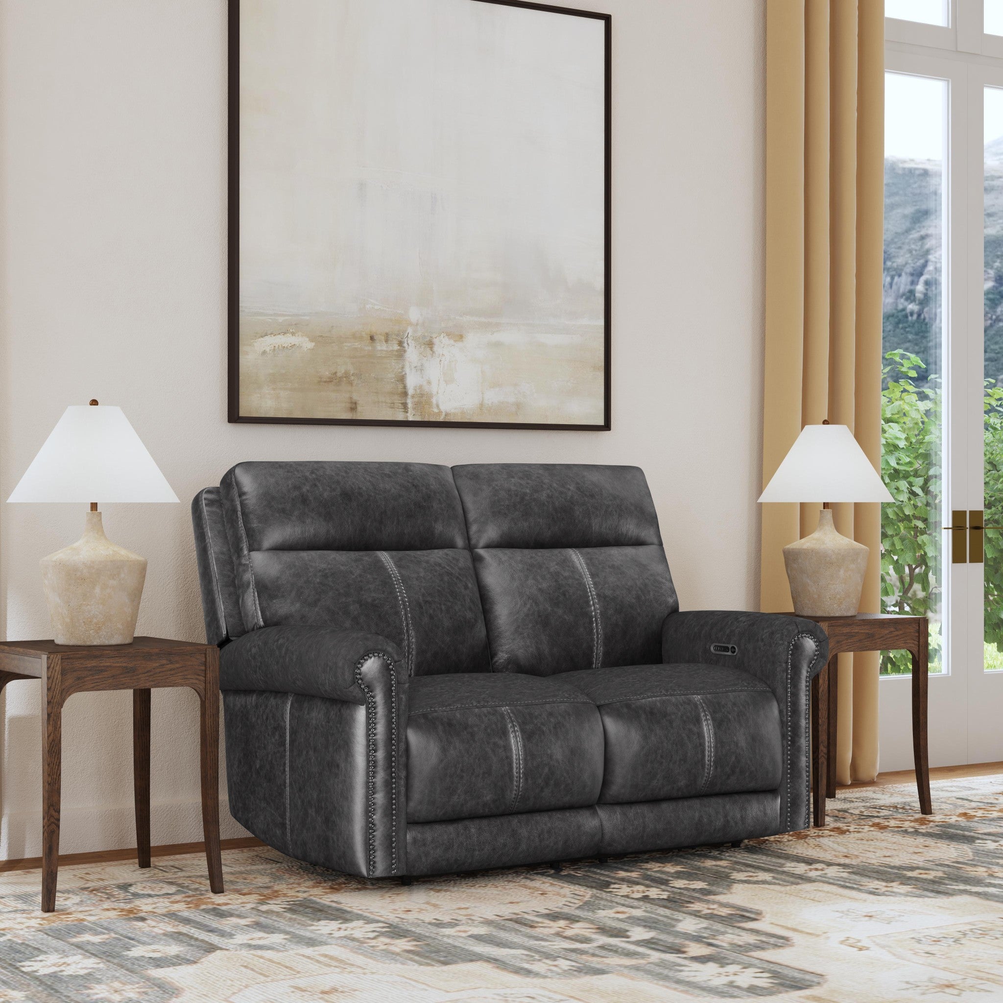 Alexander Leather Power Reclining Loveseat with Power Headrest & Lumbar