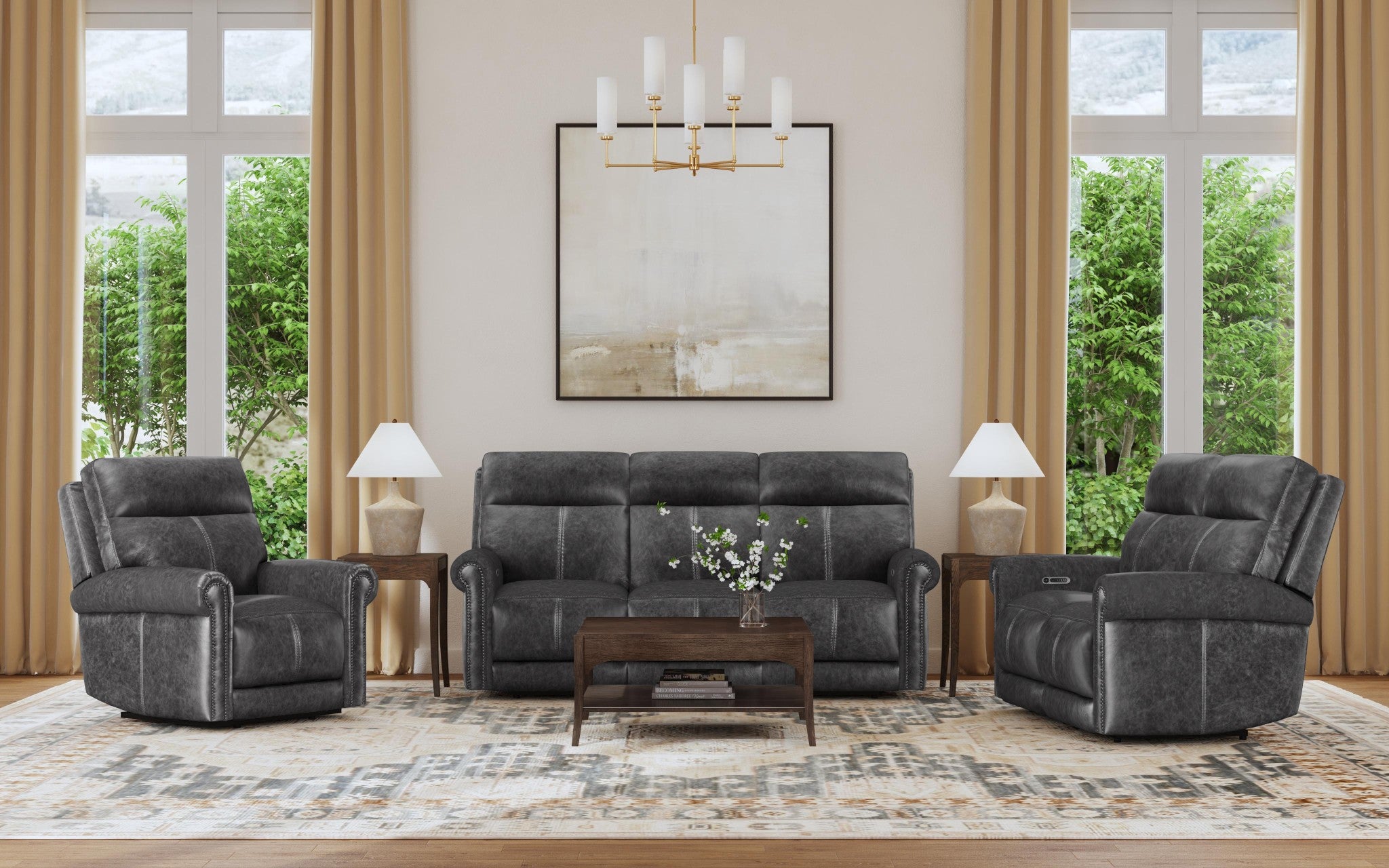 Alexander Leather Power Reclining Loveseat with Power Headrest & Lumbar