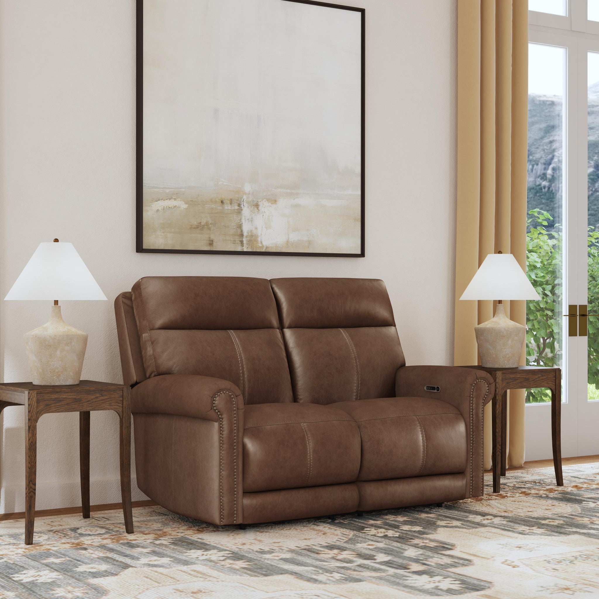 Alexander Tawny Leather Power Reclining Loveseat with Power Headrest & Lumbar