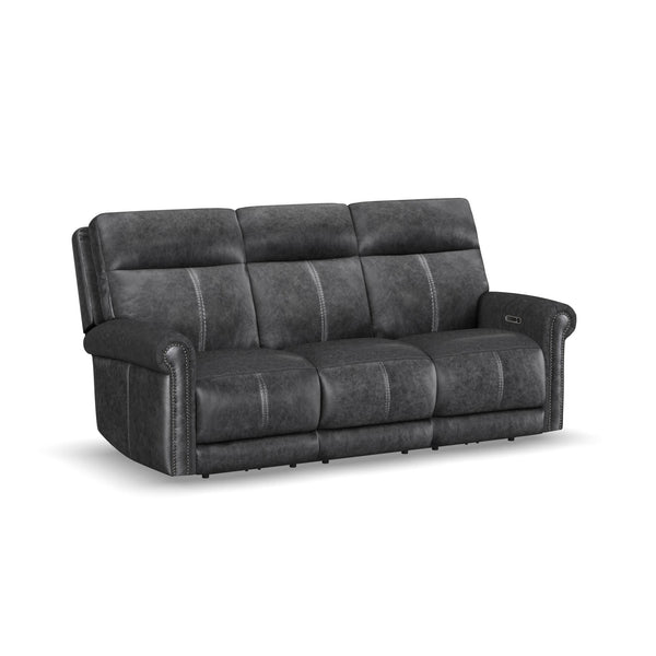 Alexander Weathered Stone Leather Power Reclining Sofa with Console, Power Headrest & Lumbar