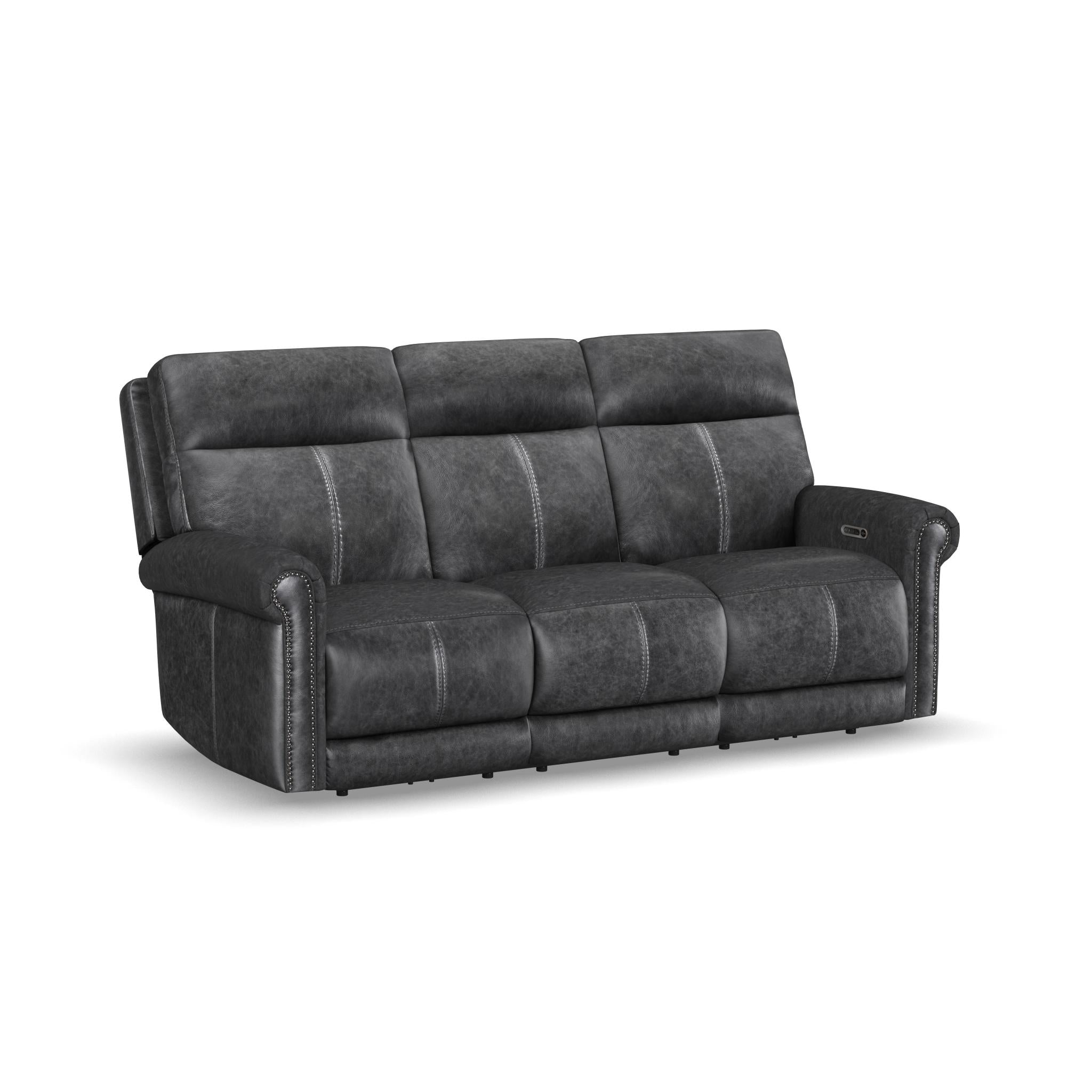 Alexander Weathered Stone Leather Power Reclining Sofa with