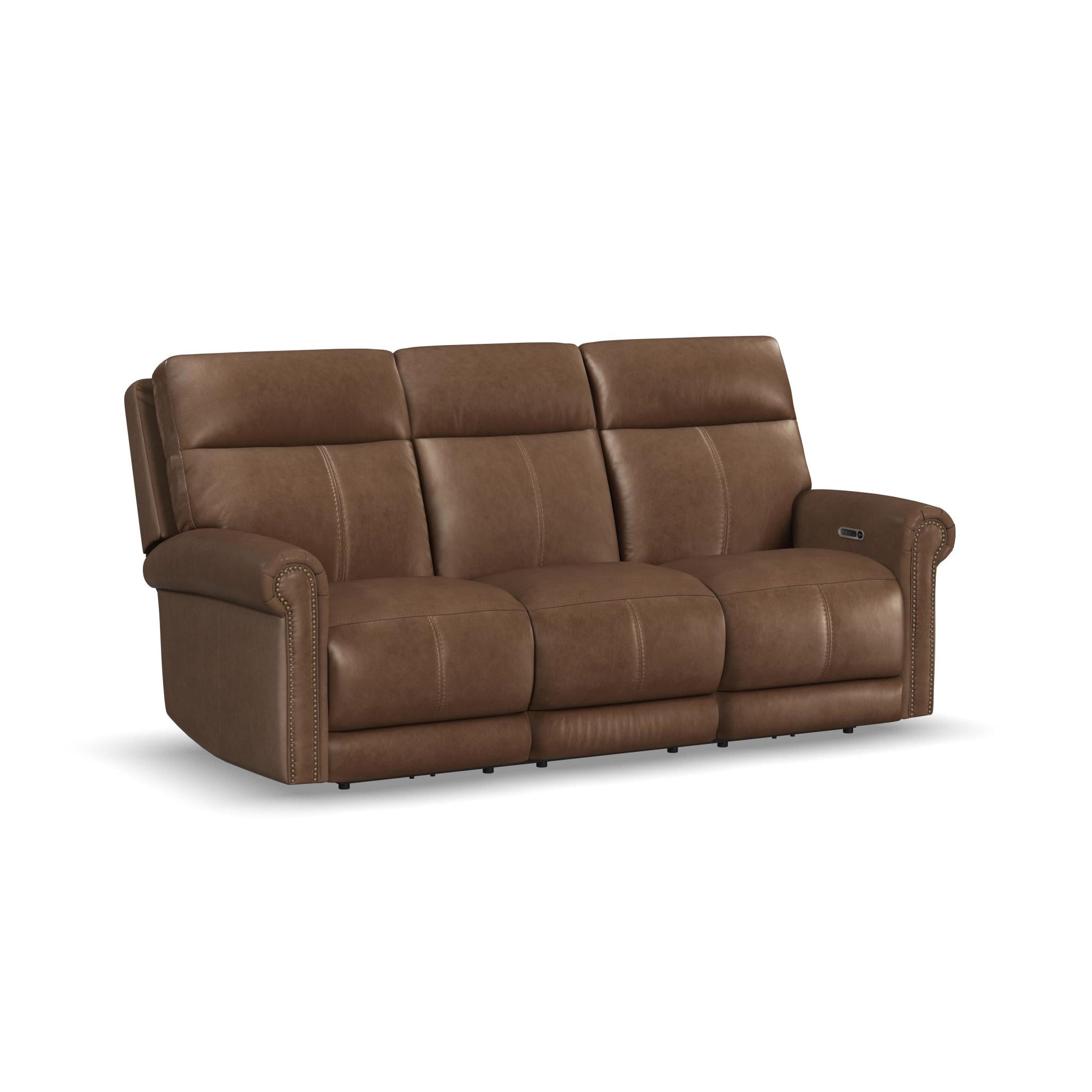 Alexander Leather Power Reclining Sofa with Console, Power Headrest & Lumbar