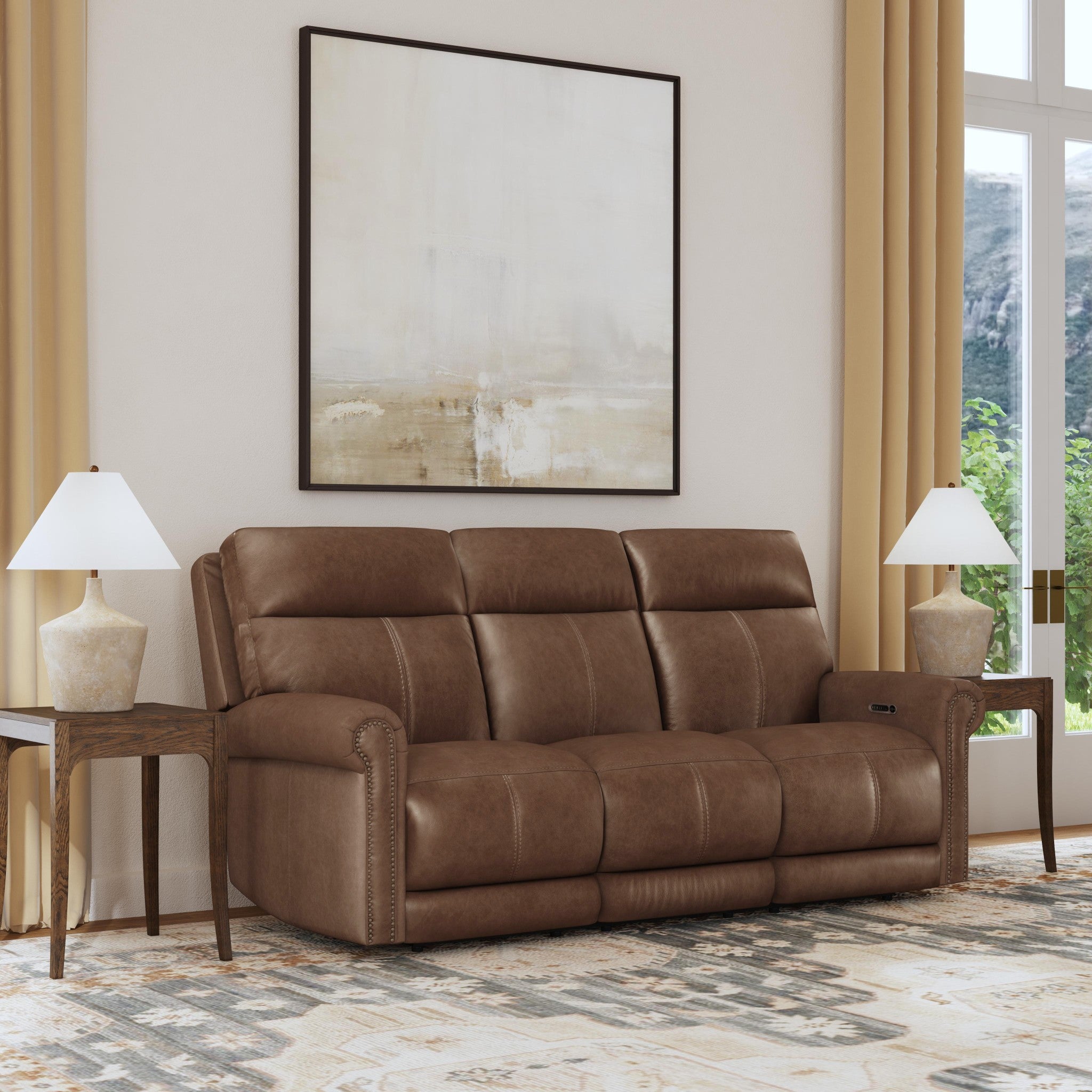 Alexander Leather Power Reclining Sofa with Console, Power Headrest & Lumbar