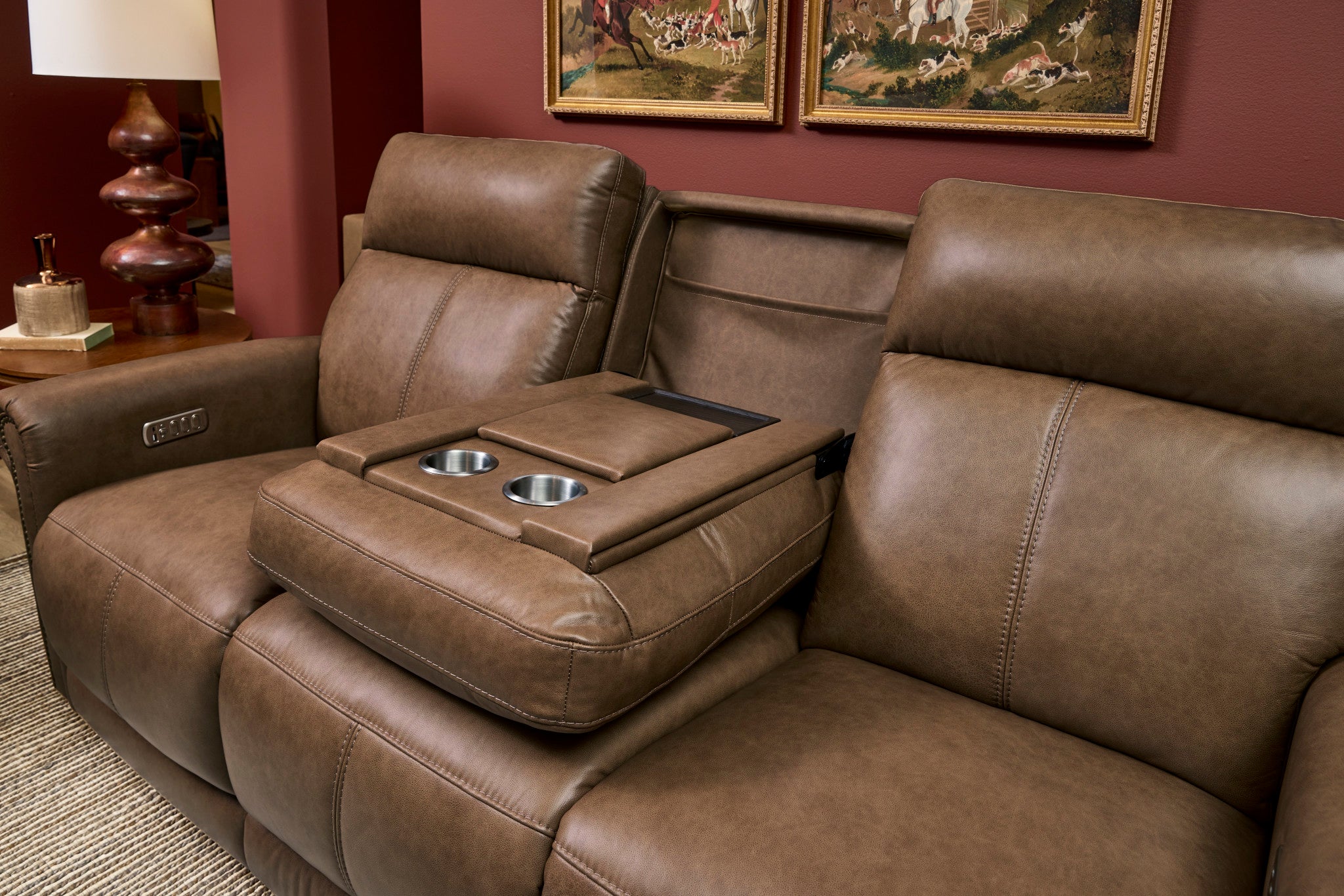 Alexander Leather Power Reclining Sofa with Console, Power Headrest & Lumbar