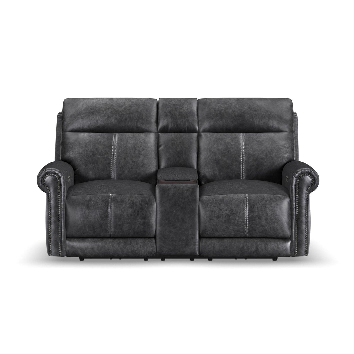 Alexander Leather Power Reclining Loveseat with Console, Power Headrest & Lumbar