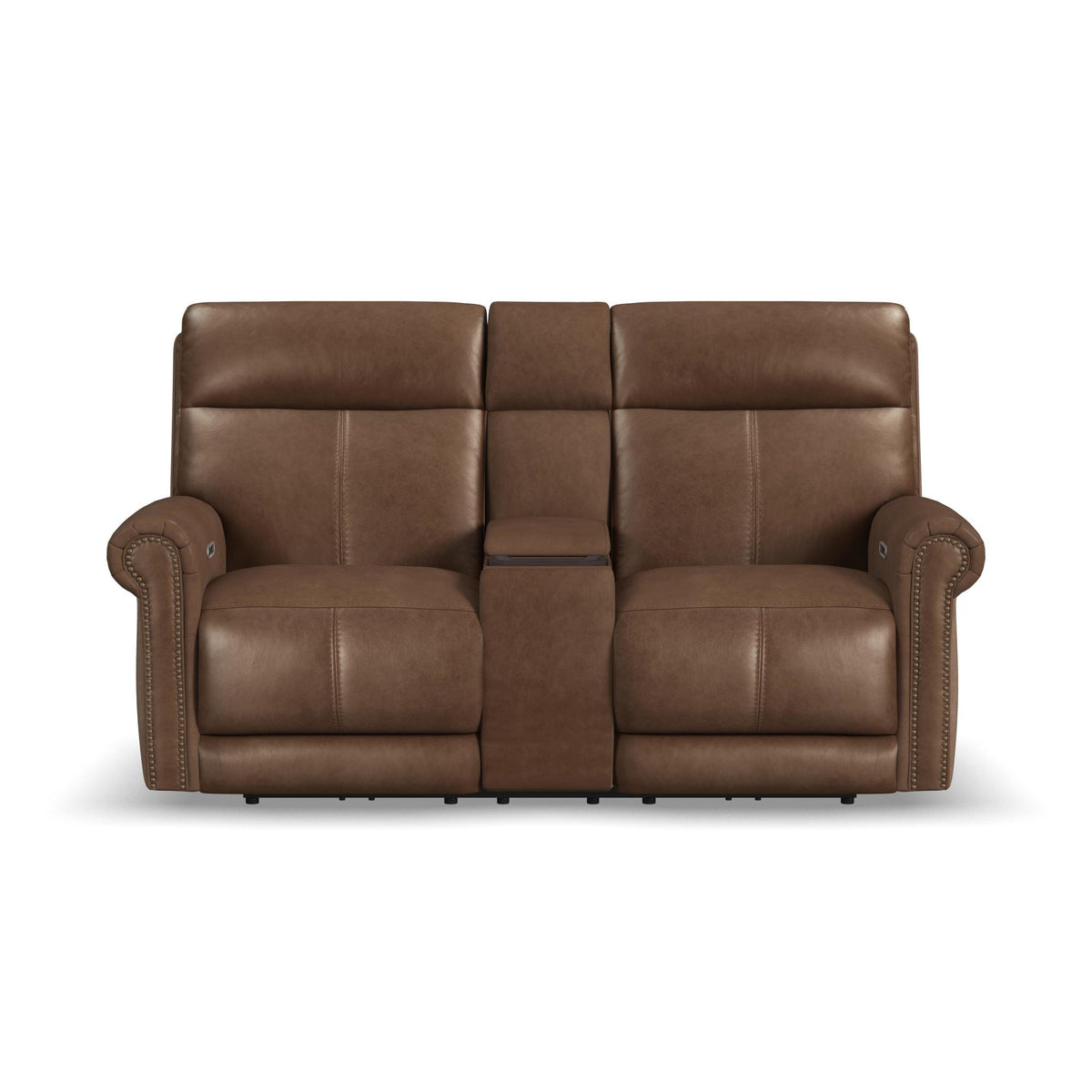 Alexander Leather Power Reclining Loveseat with Console, Power Headrest & Lumbar