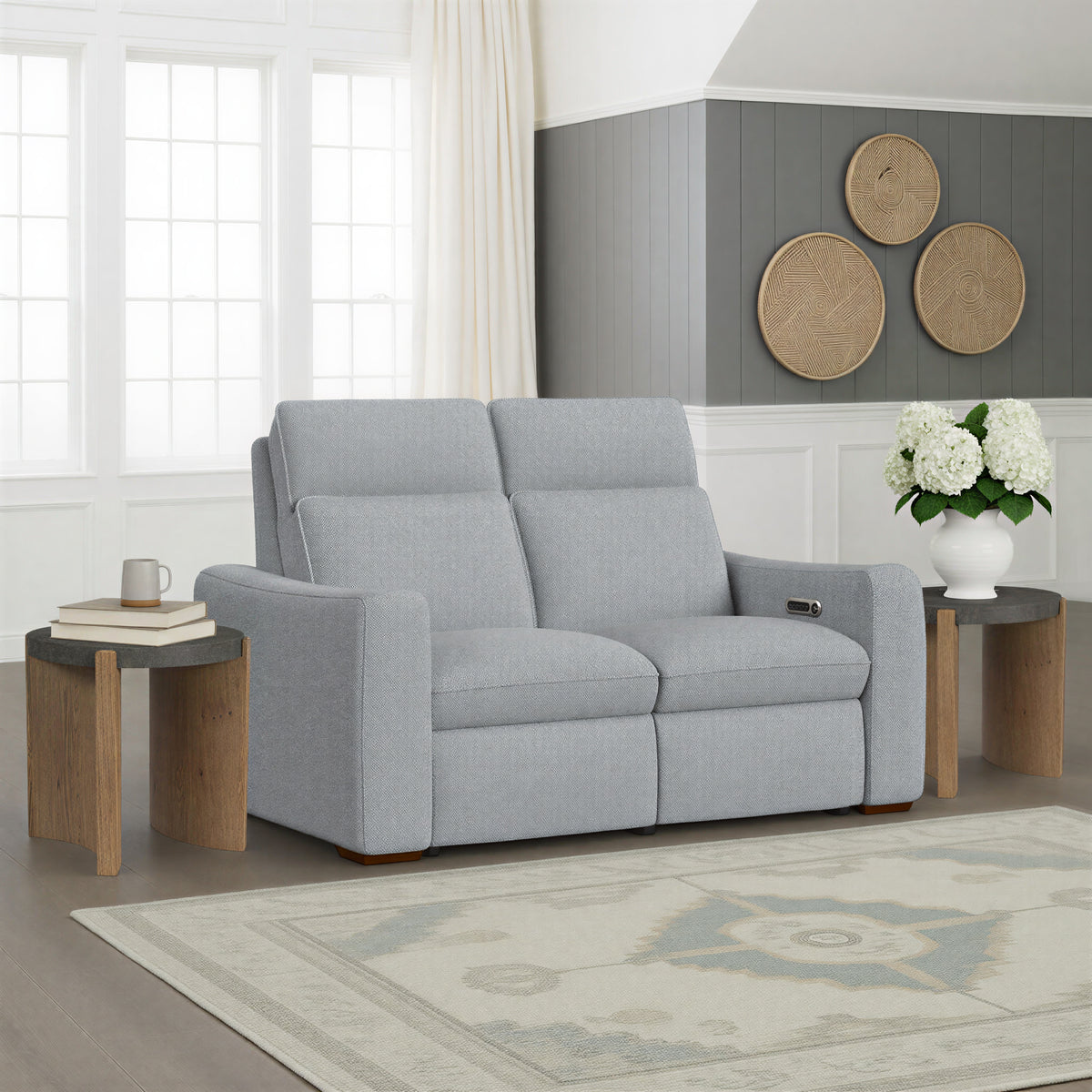 Ava Fabric Power Reclining Loveseat with Power Headrest & Lumbar