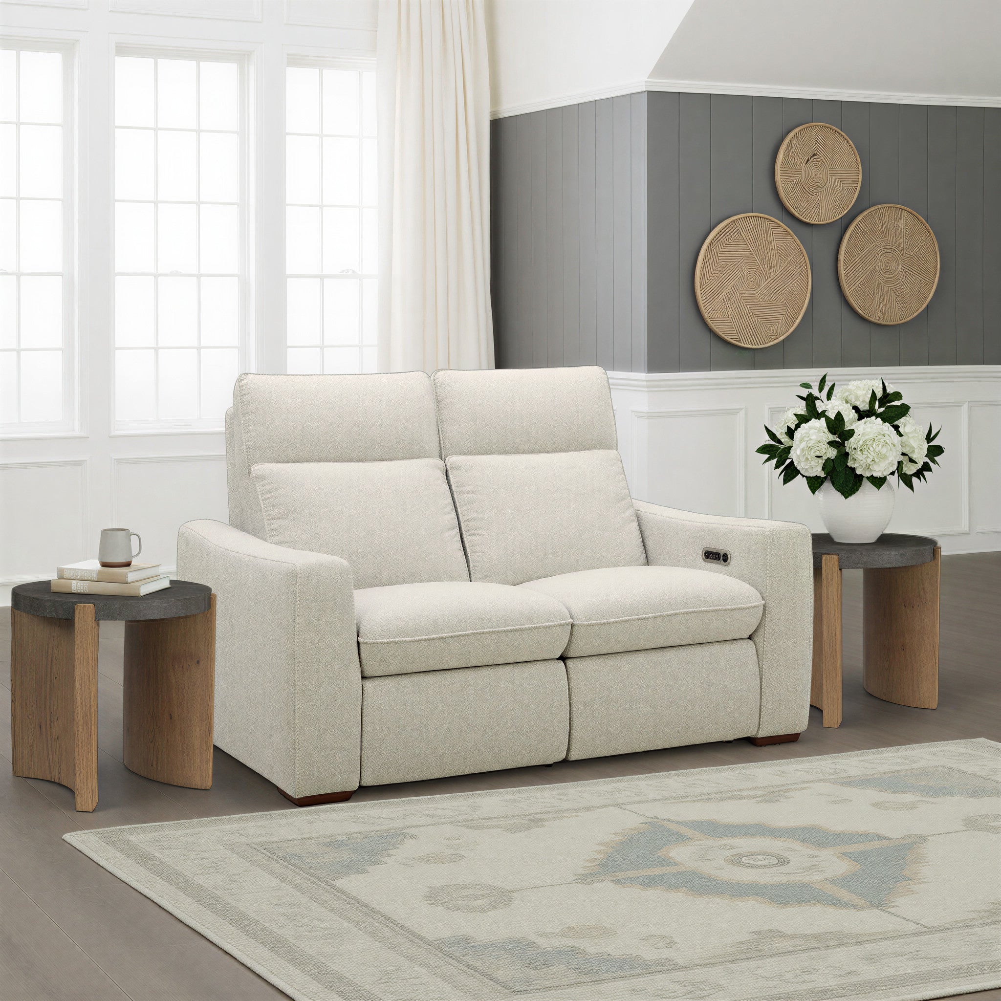 Ava Fabric Power Reclining Loveseat with Power Headrest & Lumbar