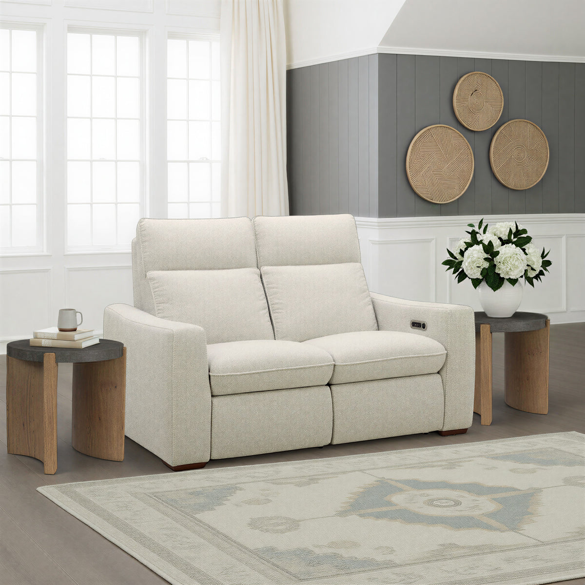 Ava Fabric Power Reclining Loveseat with Power Headrest & Lumbar