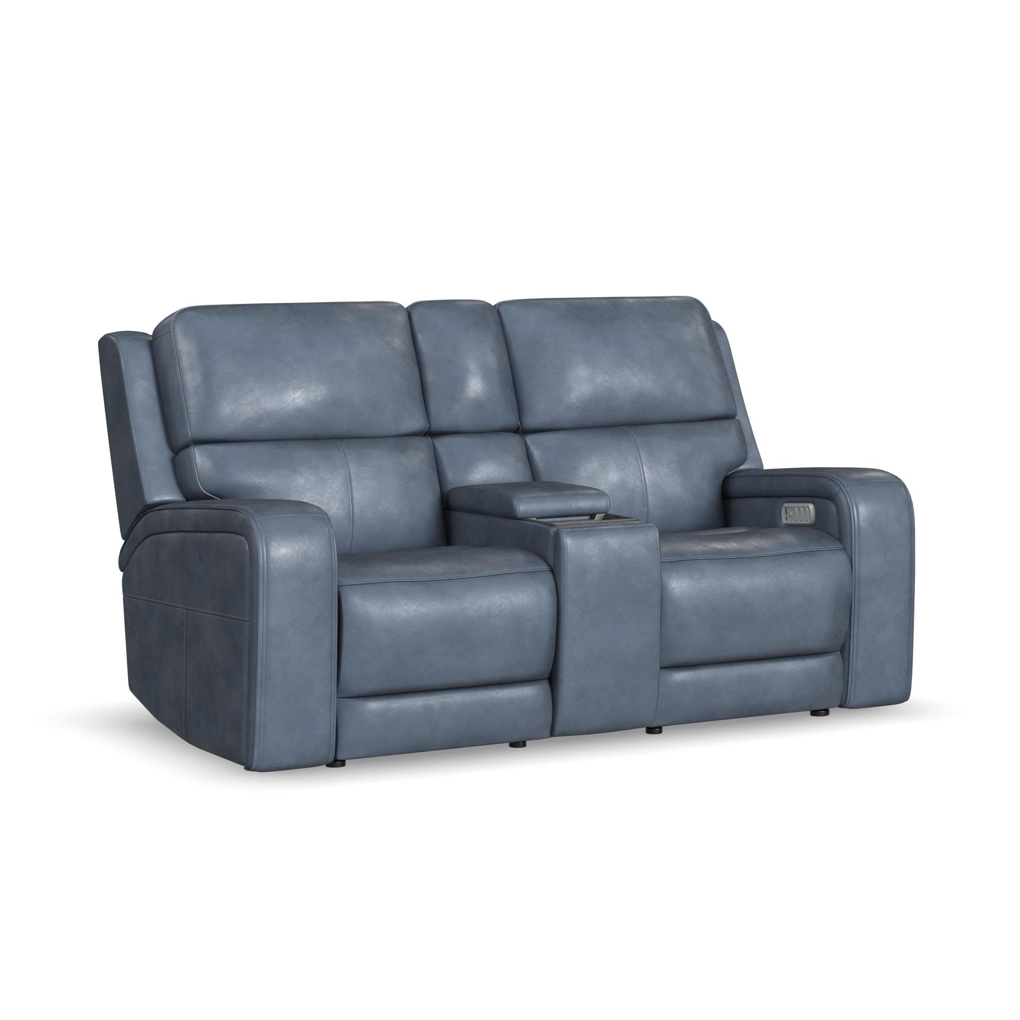 Oasis Leather Power Reclining Loveseat with Console, Power Headrests, Lumbar, Heat & Massage
