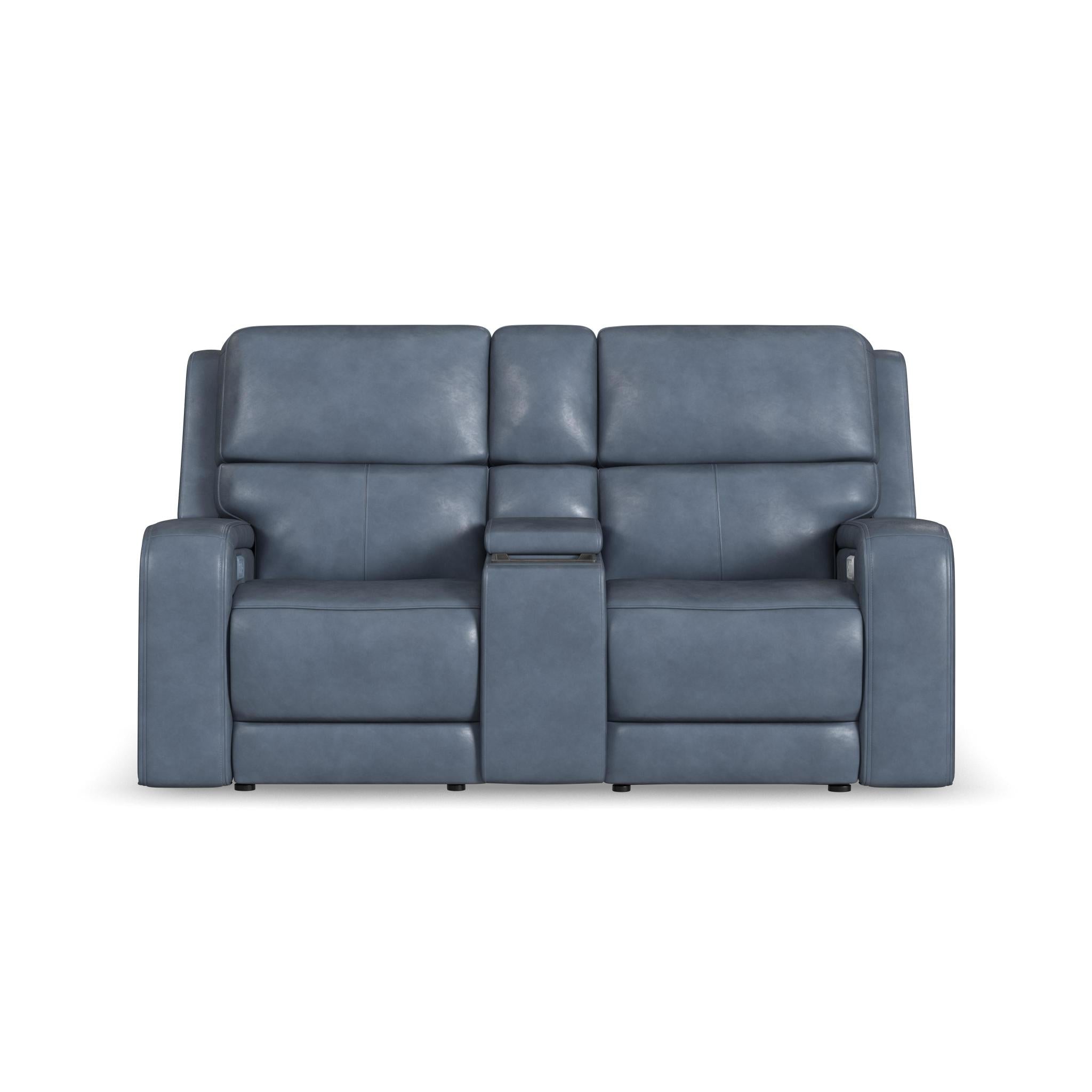 Oasis Leather Power Reclining Loveseat with Console, Power Headrests, Lumbar, Heat & Massage