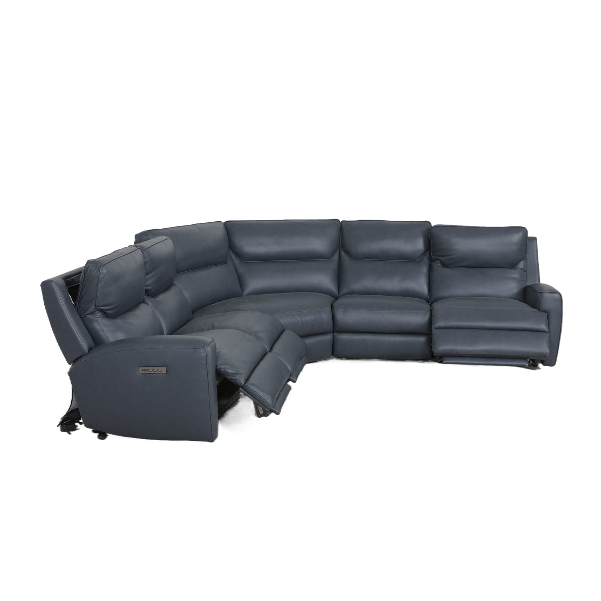 Argo Leather Power Reclining Sectional w/ Power Headrest & Lumbar