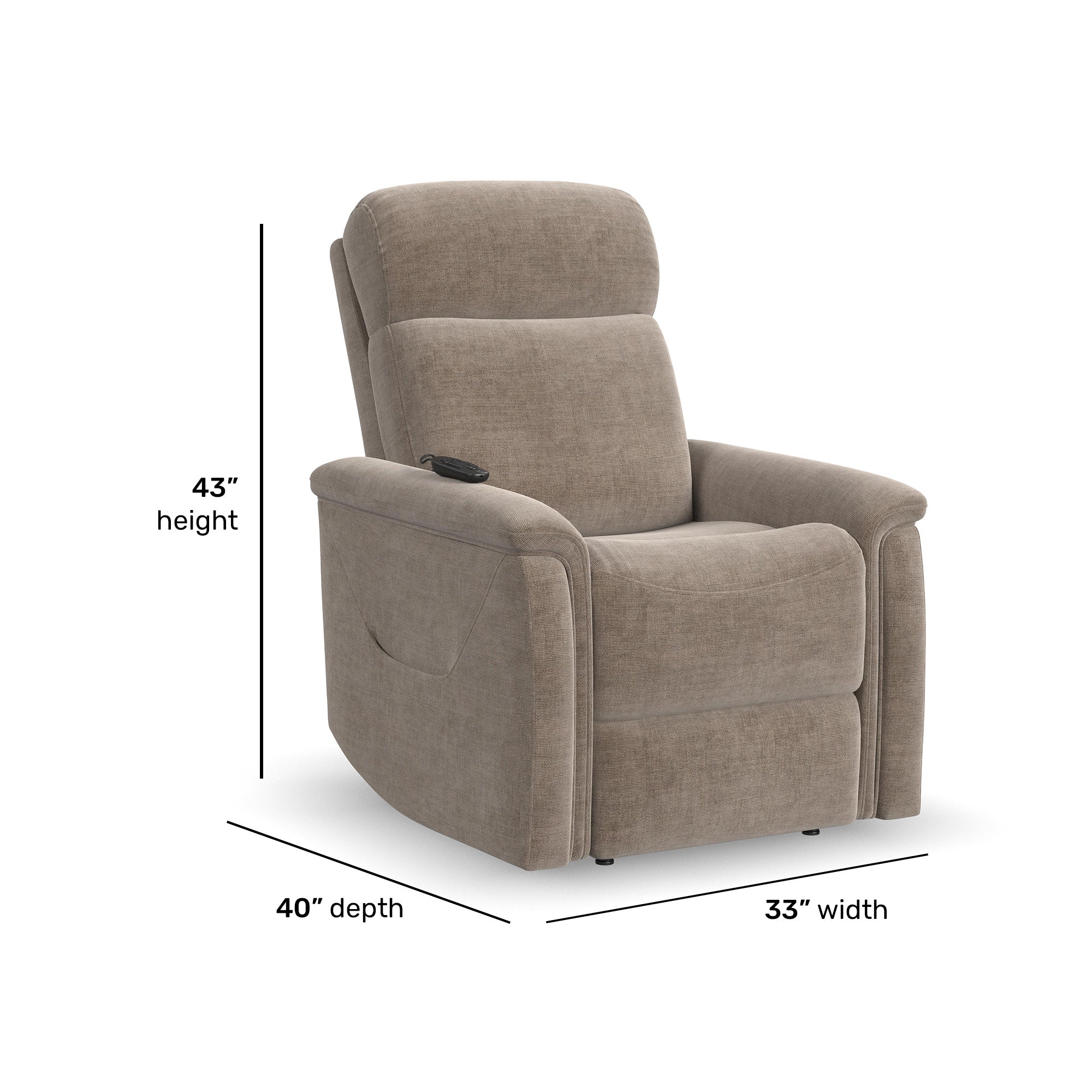 Luma Sable Fabric Power Lift Recliner with Power Headrest, Lumbar, Heat & Massage