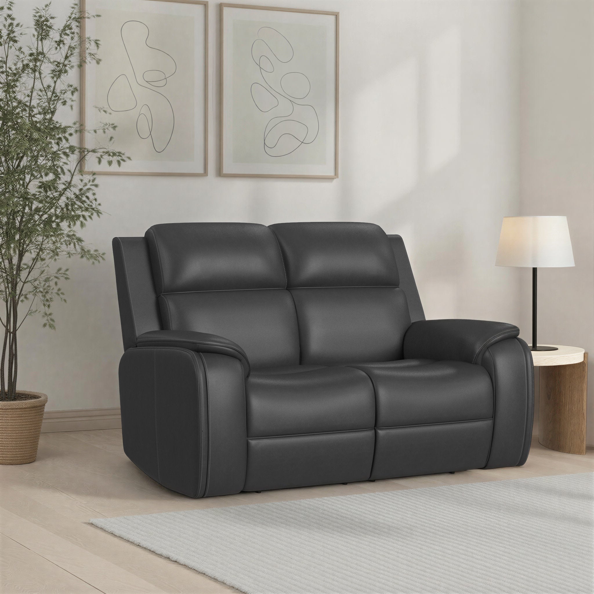 Ziggy Leather Power Reclining Loveseat with Power Headrest, Lumbar, Heat & Massage