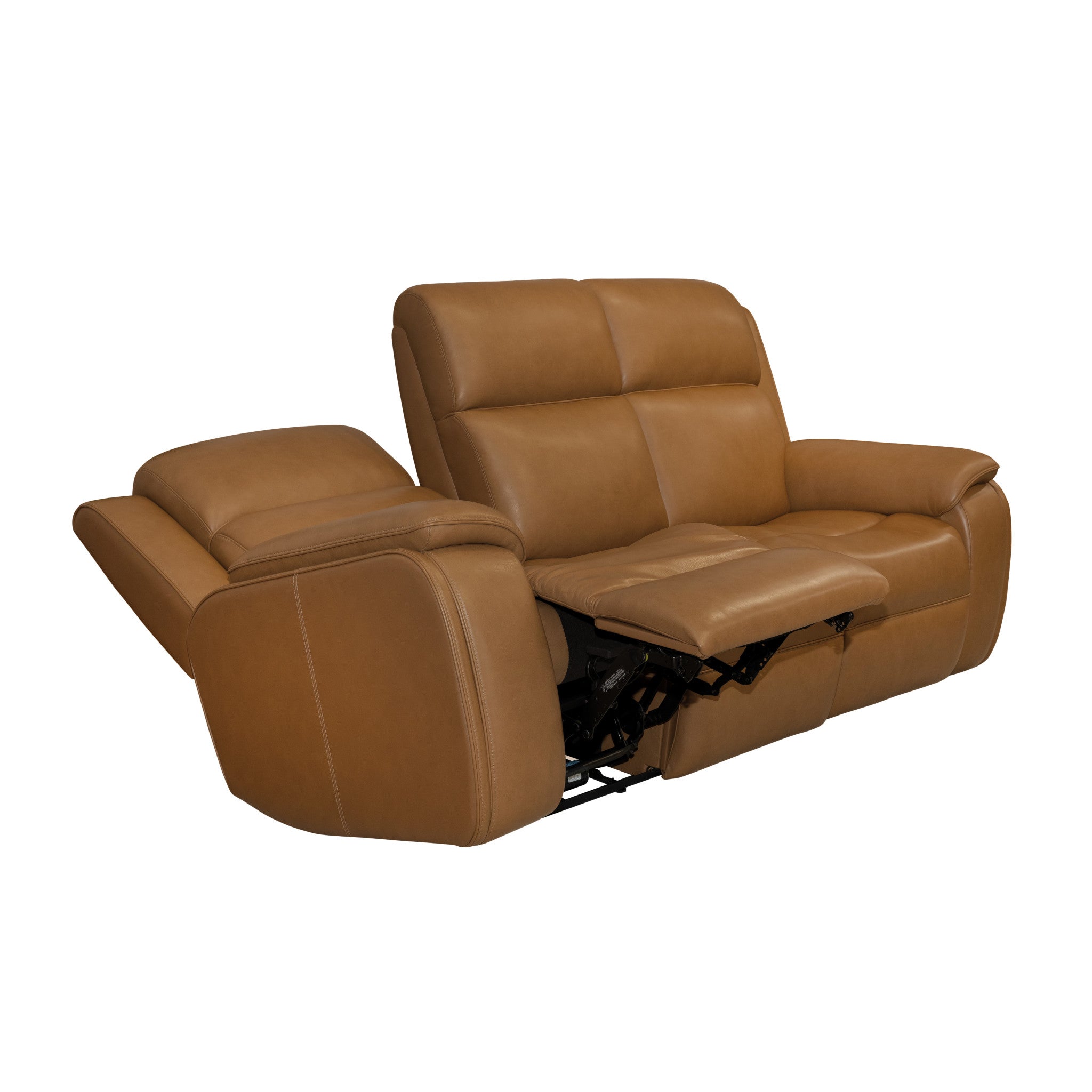Ziggy Camel Leather Power Reclining Sofa with Power Headrest, Lumbar, Heat & Massage