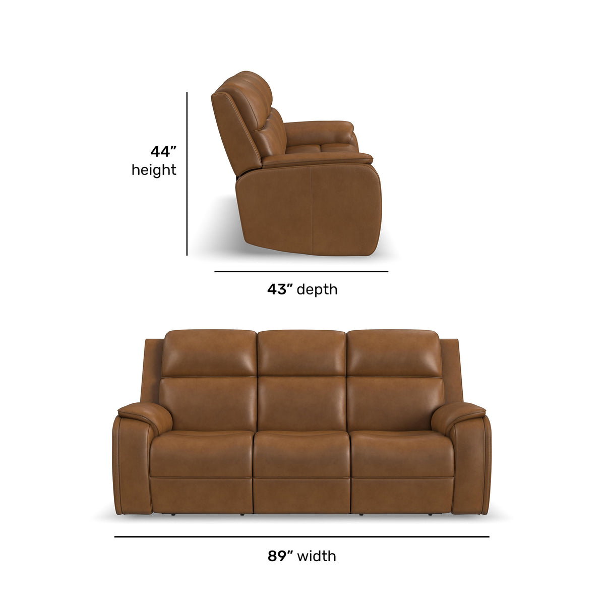 Ziggy Leather Power Reclining Sofa with Power Headrest, Lumbar, Heat & Massage