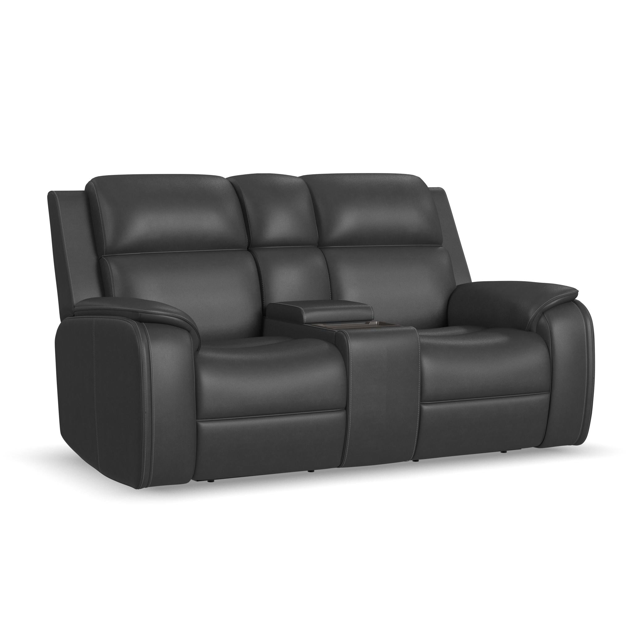 Ziggy Leather Power Reclining Loveseat with Console, Power Headrest, Lumbar, Heat & Massage