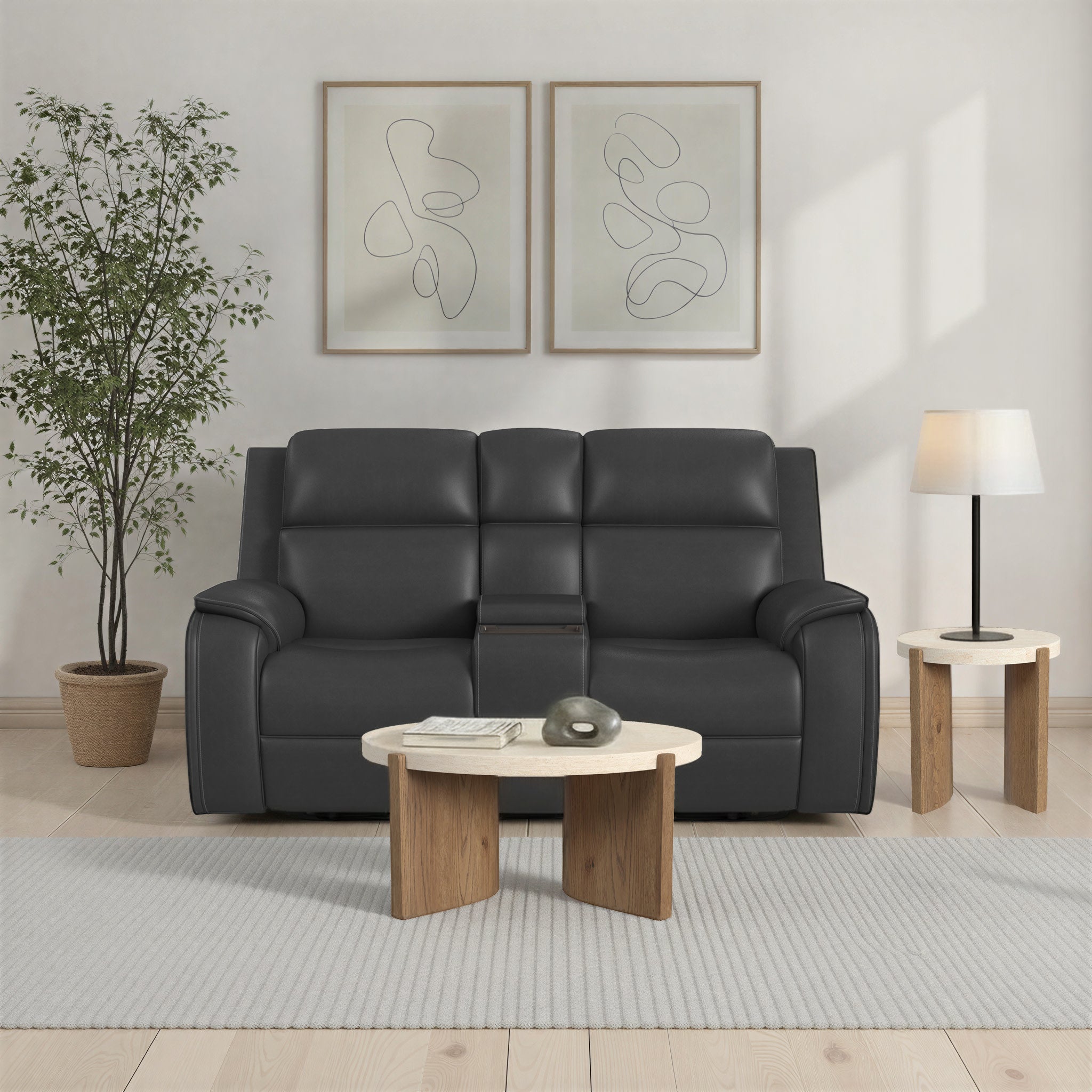 Ziggy Leather Power Reclining Loveseat with Console, Power Headrest, Lumbar, Heat & Massage