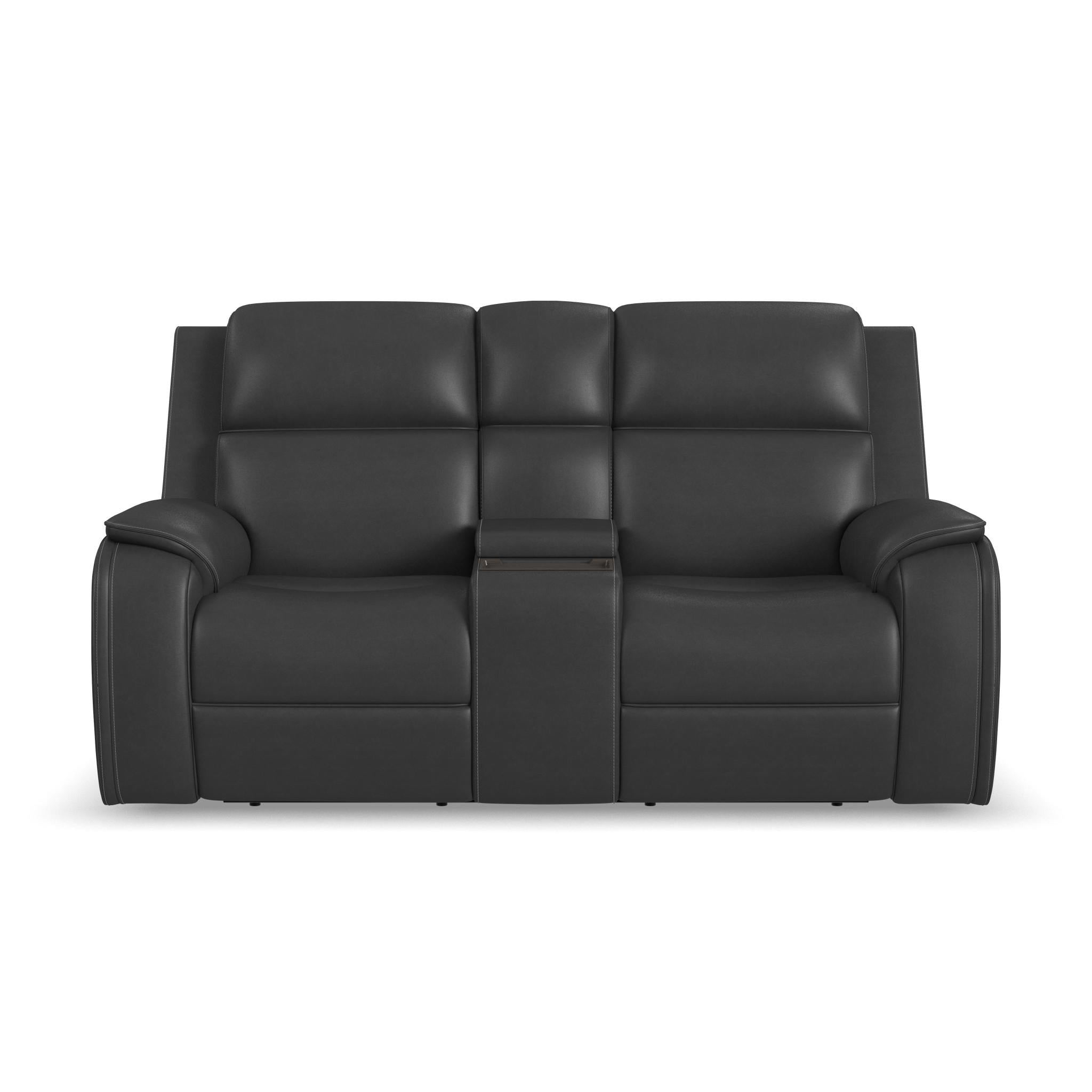 Ziggy Leather Power Reclining Loveseat with Console, Power Headrest, Lumbar, Heat & Massage