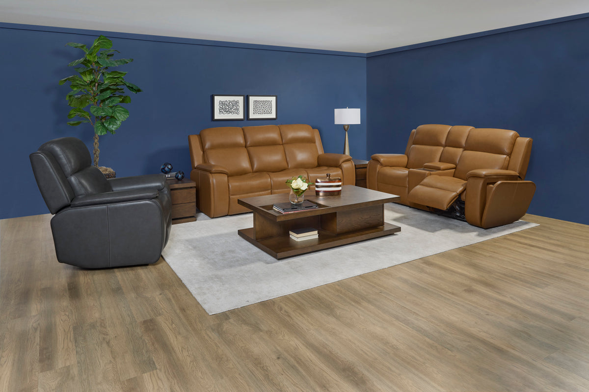 Ziggy Leather Power Reclining Loveseat with Console, Power Headrest, Lumbar, Heat & Massage