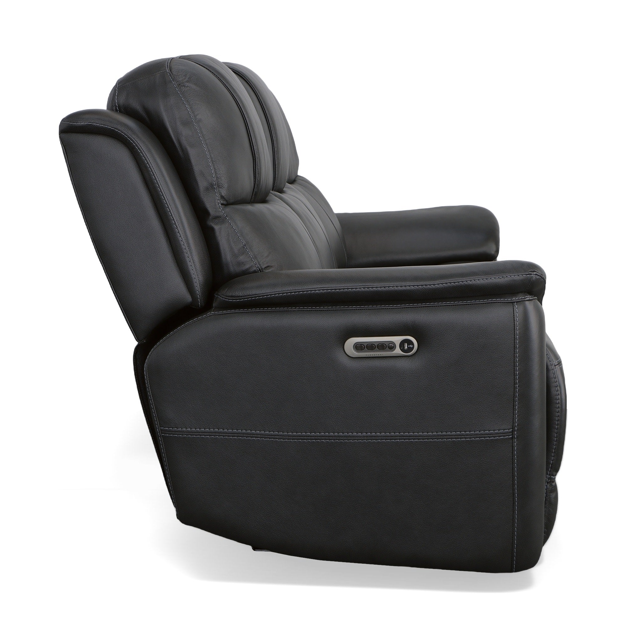 Relax Form LEATHERTEX TREVISO ① Crew Raven Leather Power Reclining Sofa with Power Headrests & Lumbar