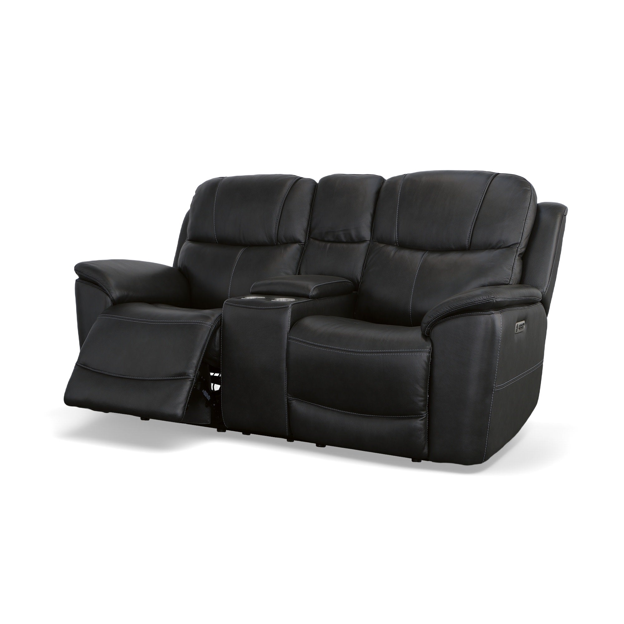 Crew Raven Leather Power Reclining Loveseat with Console, Power