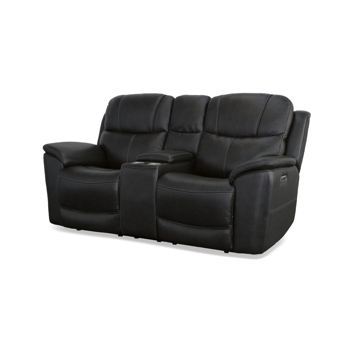 Crew Leather Power Reclining Loveseat with Console, Power Headrests & Lumbar