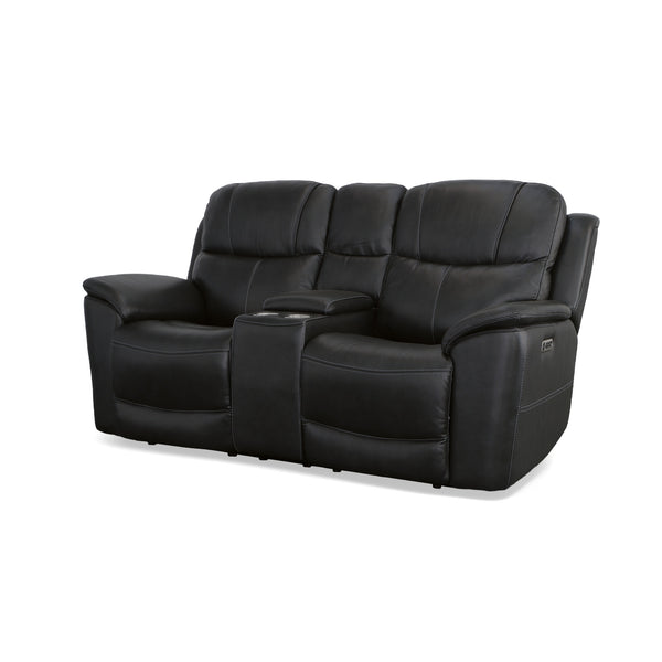 Crew Leather Power Reclining Loveseat with Console, Power Headrests & Lumbar