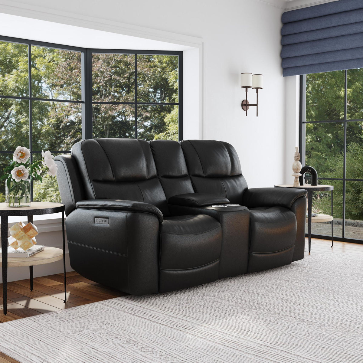 Crew Leather Power Reclining Loveseat with Console, Power Headrests & Lumbar