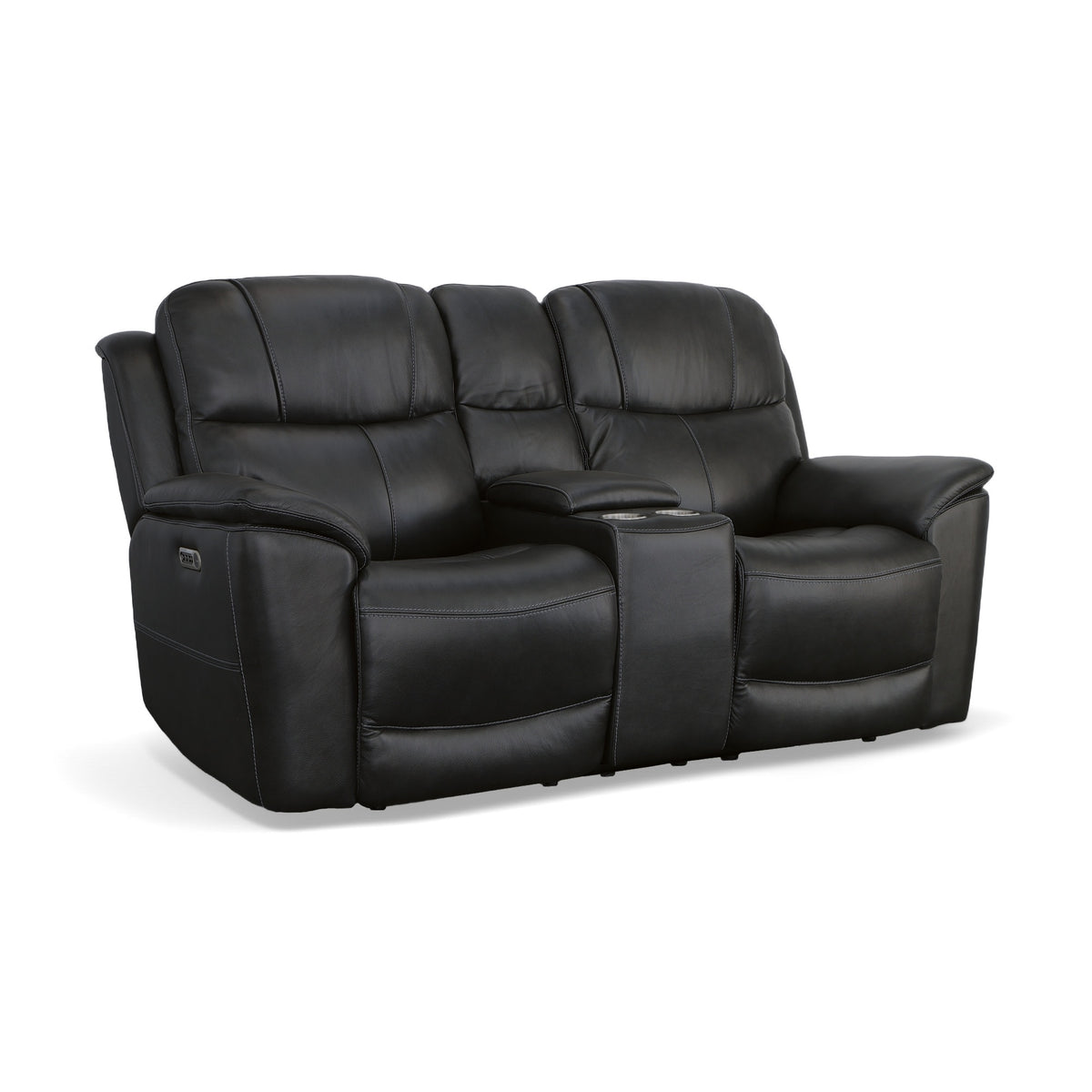 Crew Leather Power Reclining Loveseat with Console, Power Headrests & Lumbar