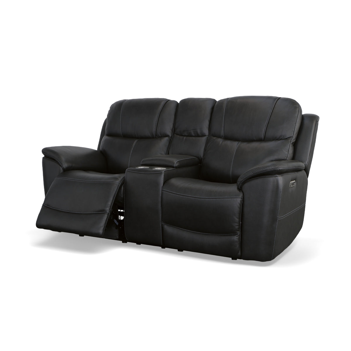 Crew Leather Power Reclining Loveseat with Console, Power Headrests & Lumbar