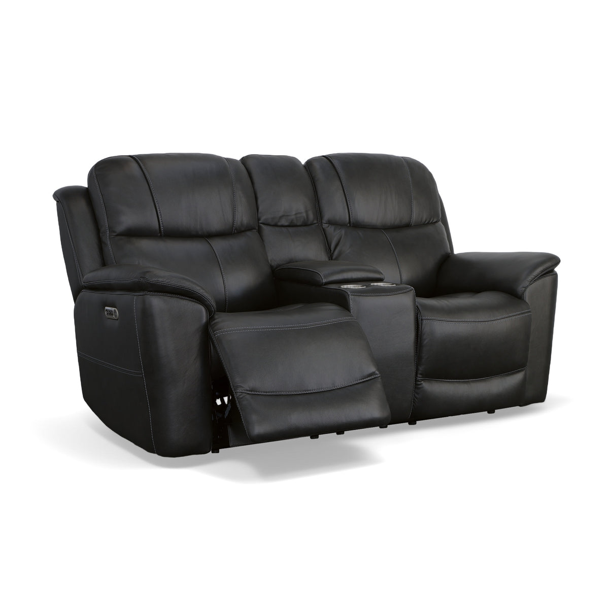 Crew Leather Power Reclining Loveseat with Console, Power Headrests & Lumbar