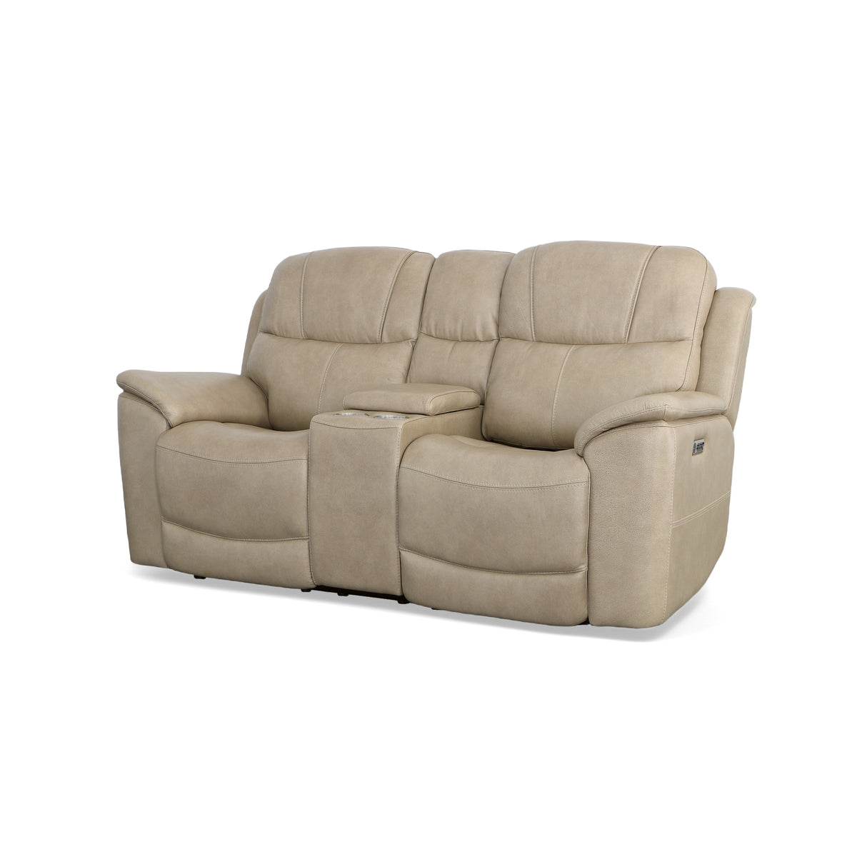 Crew Leather Power Reclining Loveseat with Console, Power Headrests & Lumbar