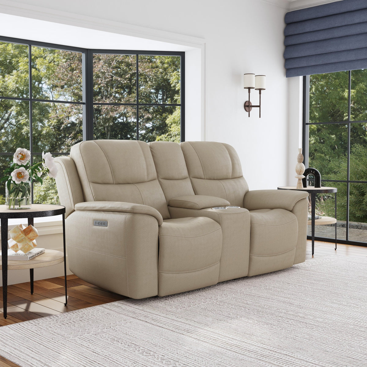 Crew Leather Power Reclining Loveseat with Console, Power Headrests & Lumbar