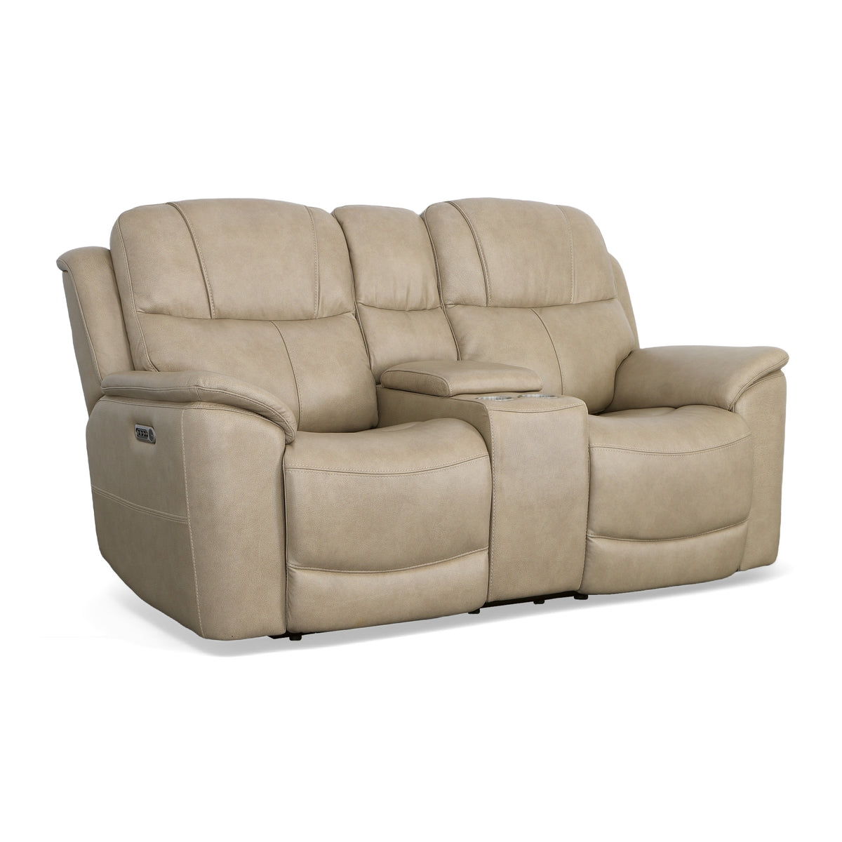 Crew Leather Power Reclining Loveseat with Console, Power Headrests & Lumbar
