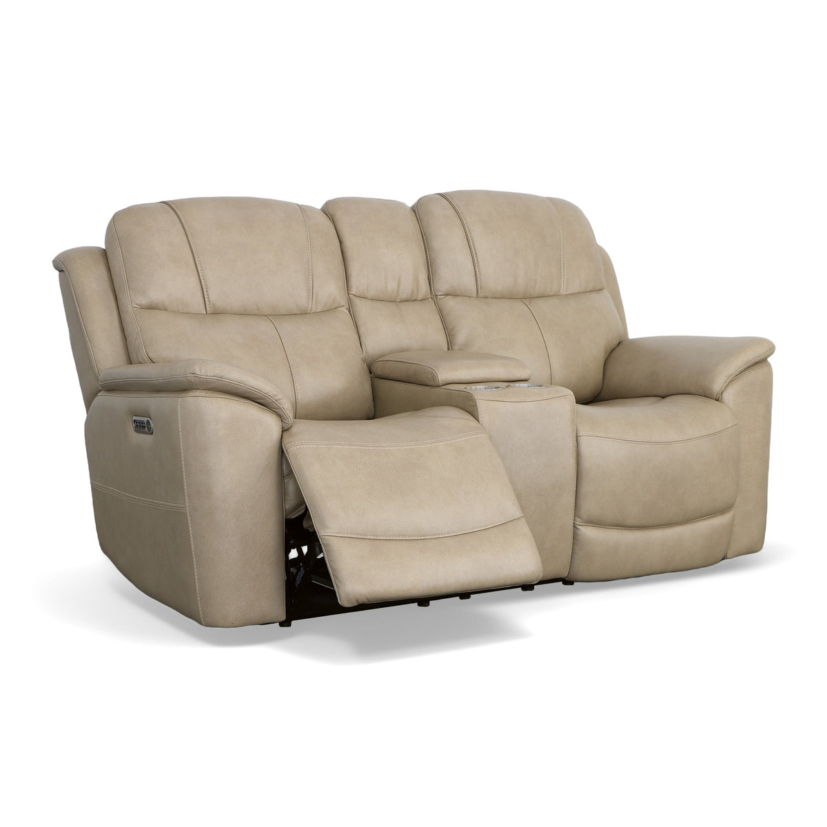 Crew Leather Power Reclining Loveseat with Console, Power Headrests & Lumbar