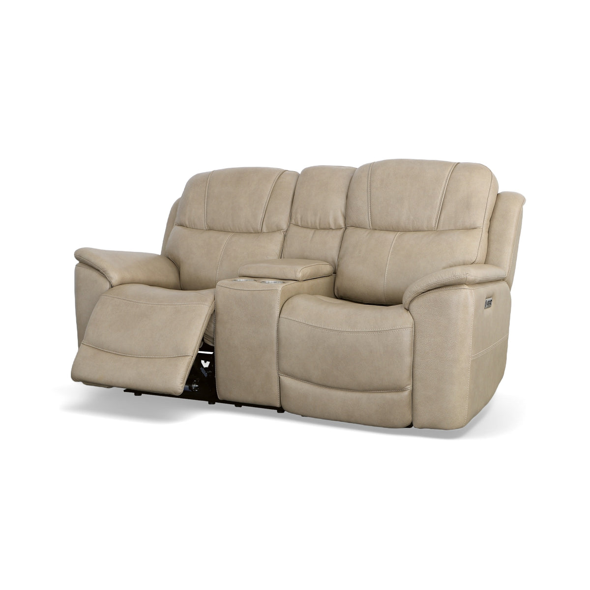 Crew Leather Power Reclining Loveseat with Console, Power Headrests & Lumbar