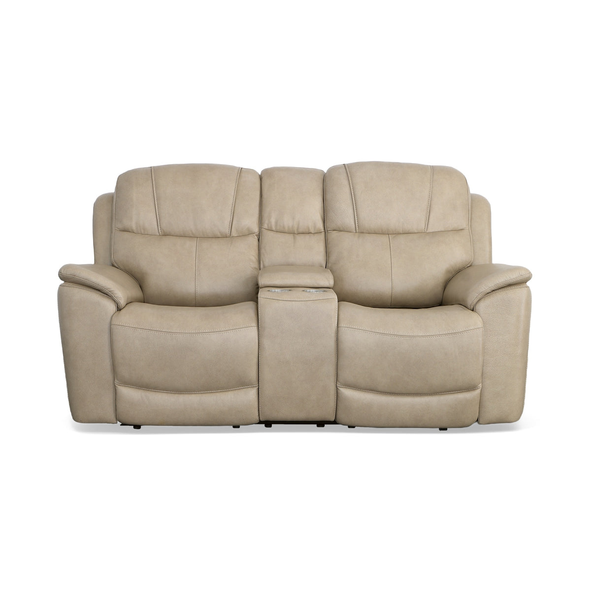 Crew Leather Power Reclining Loveseat with Console, Power Headrests & Lumbar