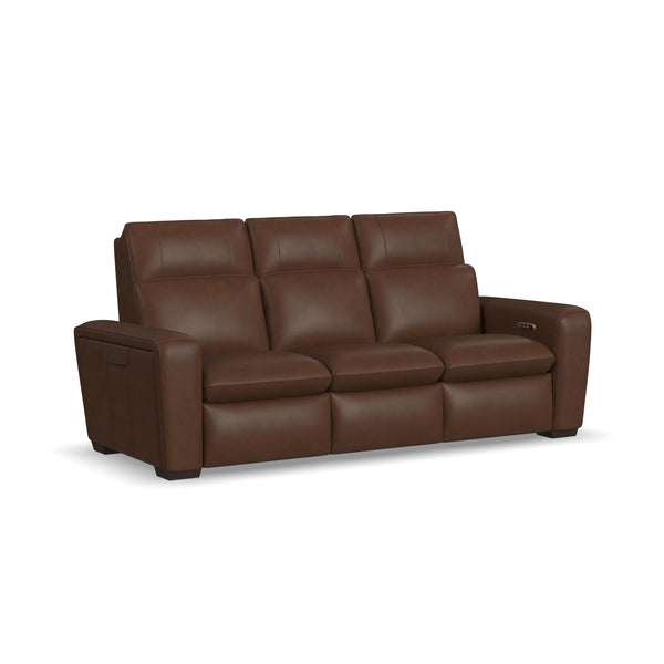 Sense Espresso Leather Power Reclining Sofa with Power Headrest, Lumbar & Pulse