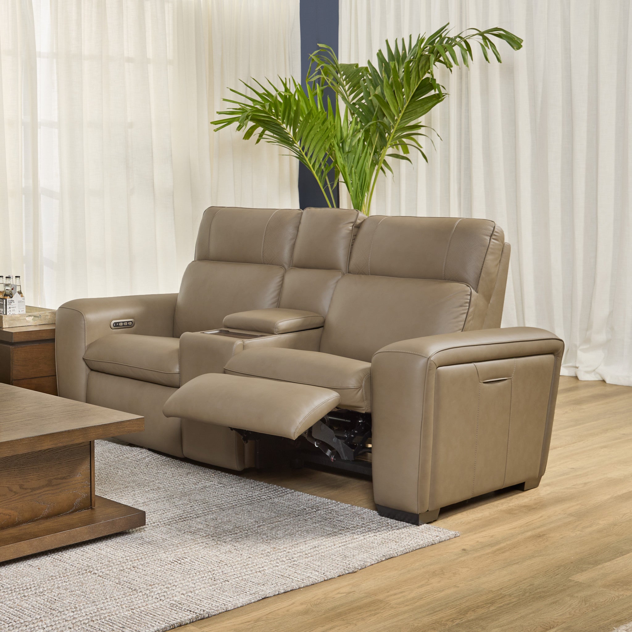 Sense Leather Power Reclining Loveseat with Console, Power Headrest, Lumbar & Pulse