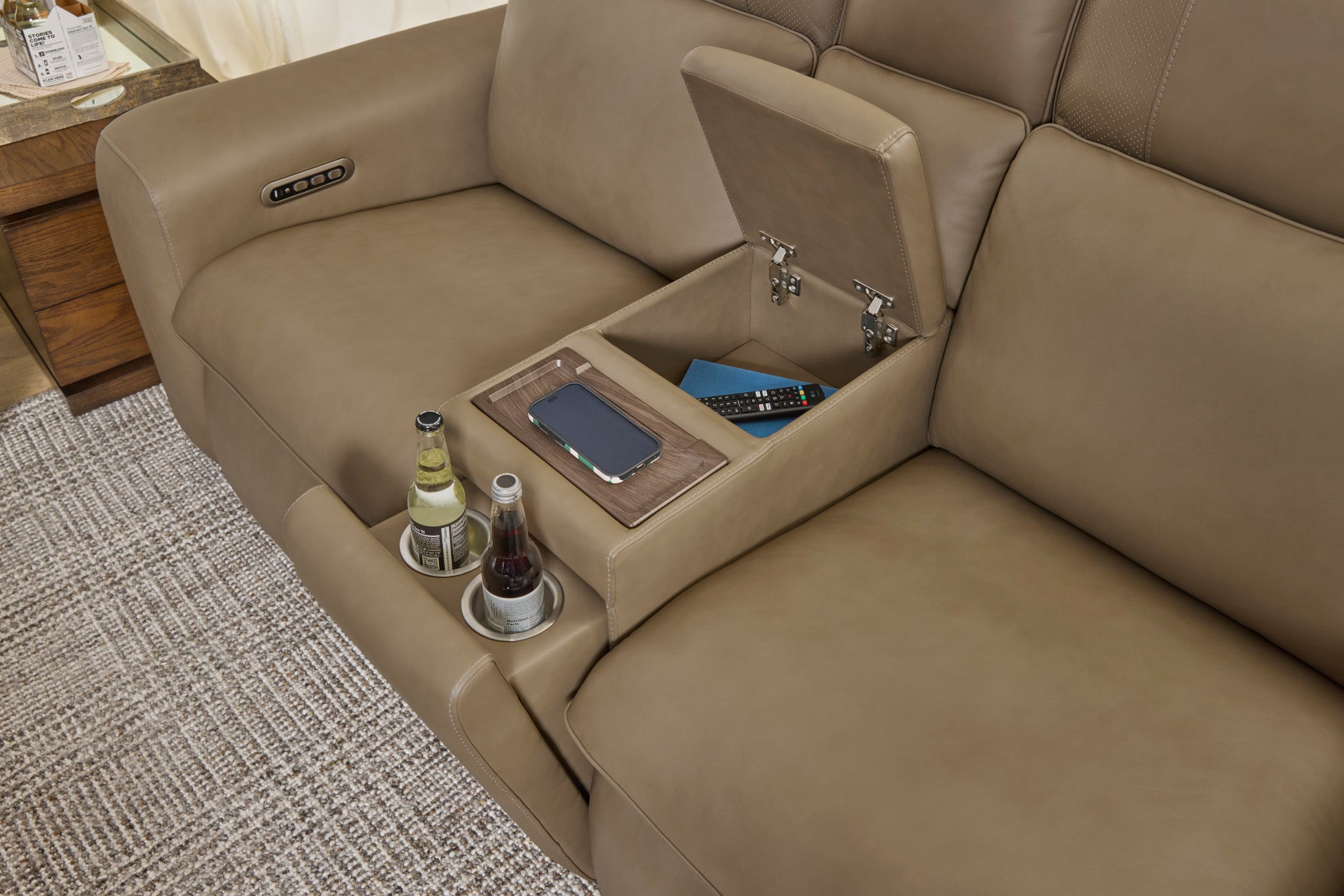 Sense Leather Power Reclining Loveseat with Console, Power Headrest, Lumbar & Pulse