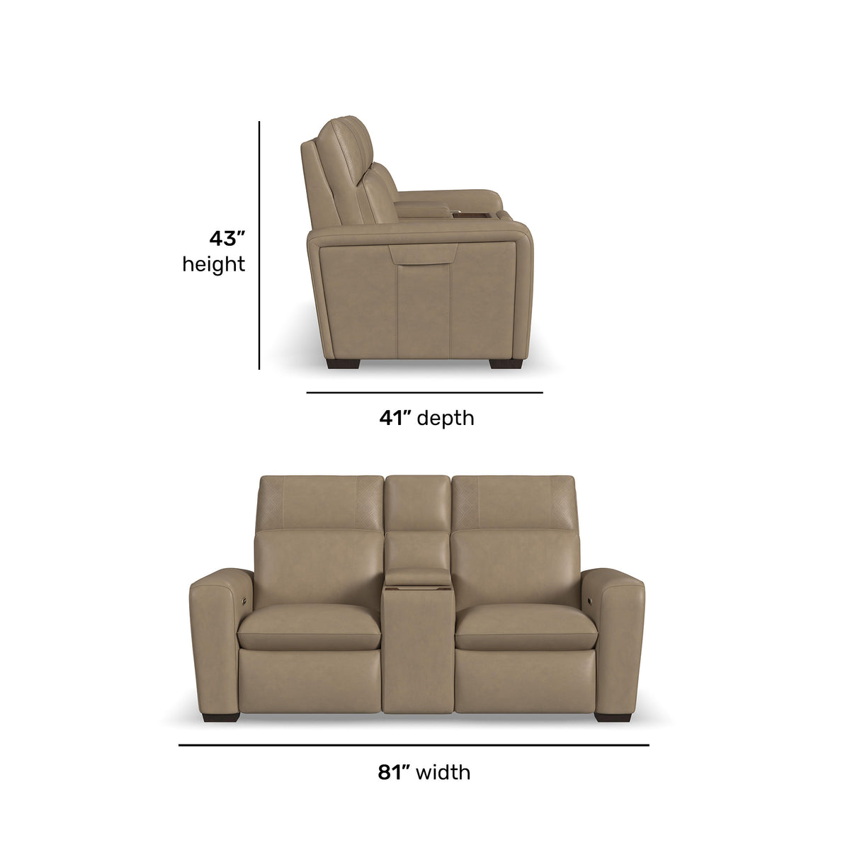 Sense Leather Power Reclining Loveseat with Console, Power Headrest, Lumbar & Pulse