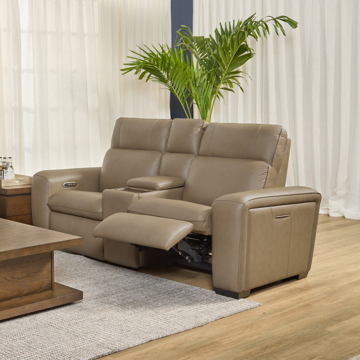 Sense Leather Power Reclining Loveseat with Console, Power Headrest, Lumbar & Pulse