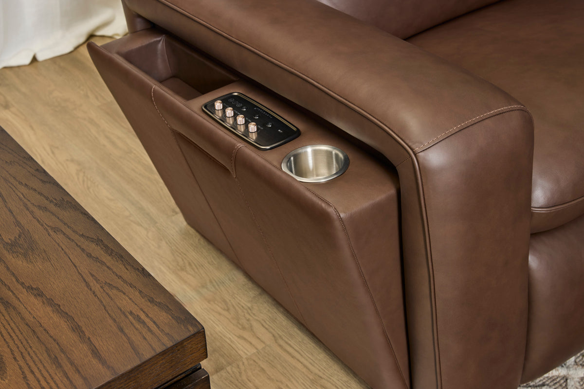 Sense Leather Power Reclining Loveseat with Console, Power Headrest, Lumbar & Pulse