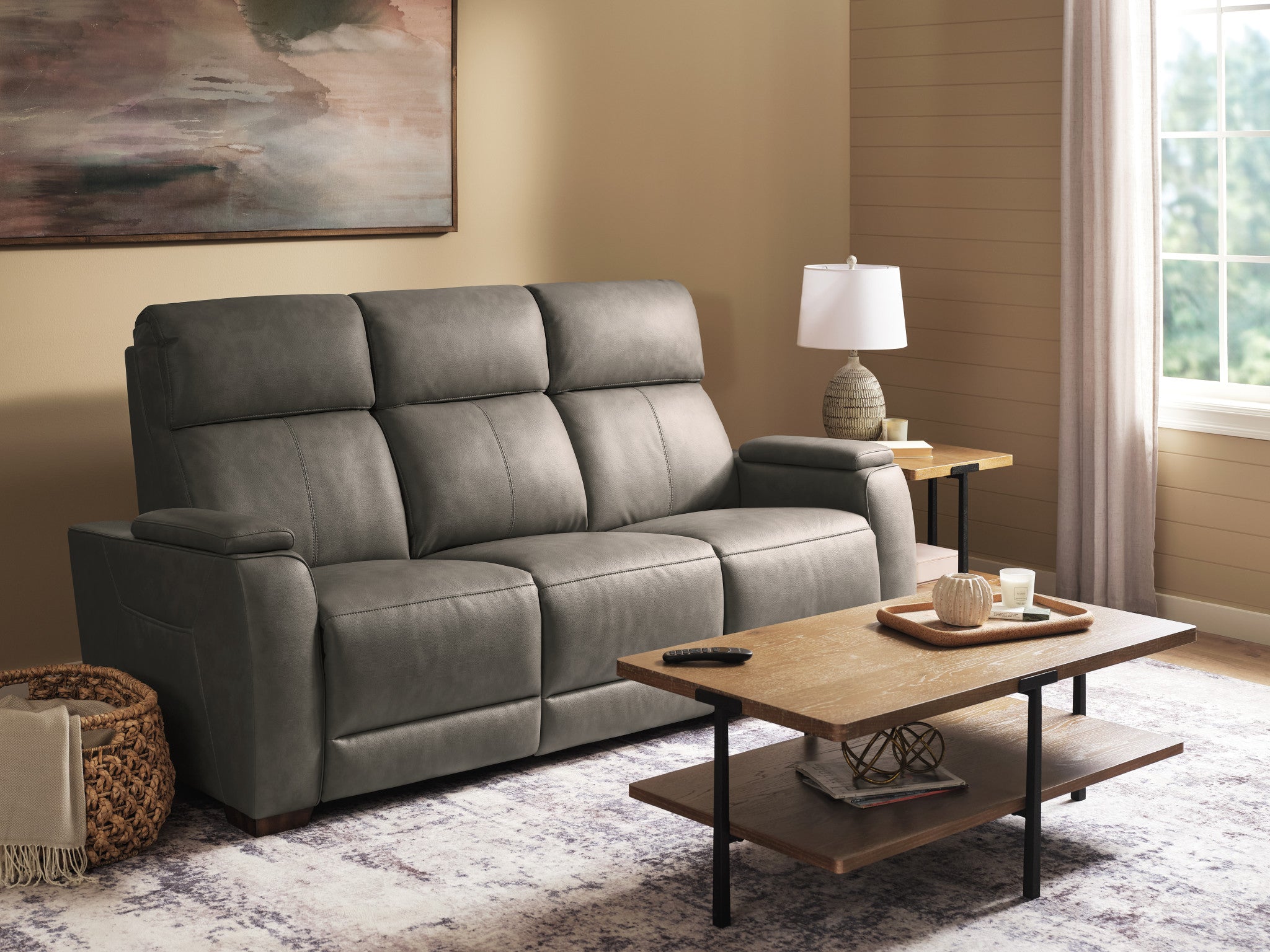 Vibe Fabric Power Reclining Sofa with Console, Power Headrest, Lumbar, Heat, Massage & Pulse